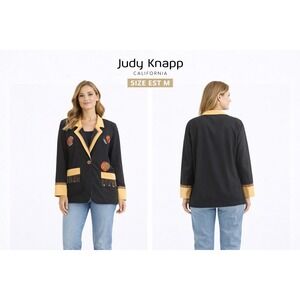 Judy Knapp California Vintage Black Yellow Beaded Fringe Blazer Jacket Size M